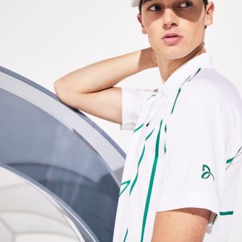 Lacoste SPORT Novak Djokovic Printed Breathable Polo Shirt Pánské - Polo Bílé / Zelene | CZ-p0NZr5